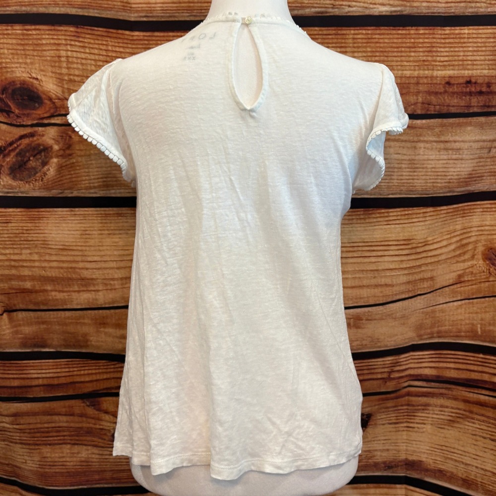 LOFT 100% Linen Womens White Flutter Sleeve Lightweight Top Size XXS - Picture 2 of 6